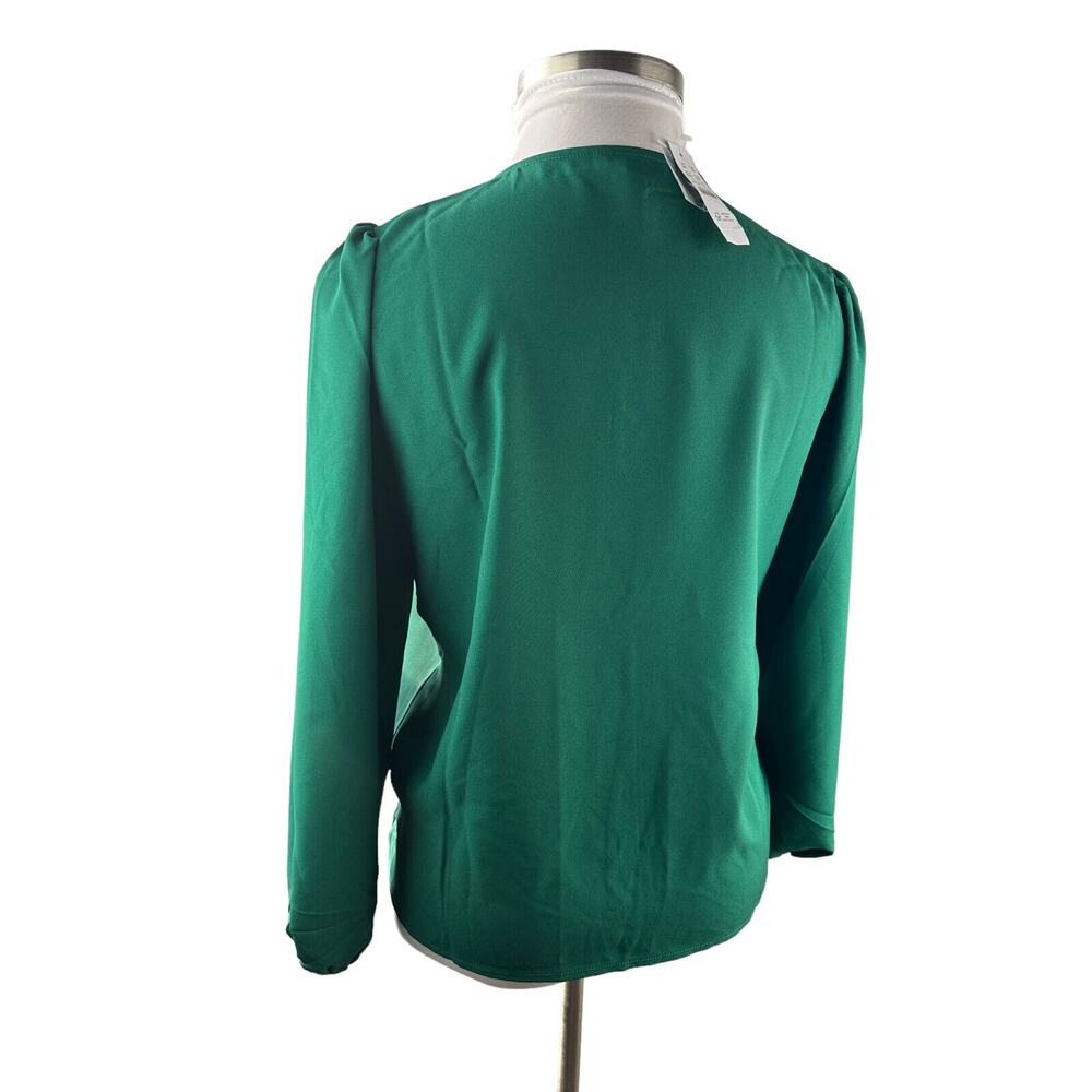 J. Crew Puff Sleeve Satin Back Crepe Top Emerald Green Blouse M NEW Office Chic - Picture 6 of 13